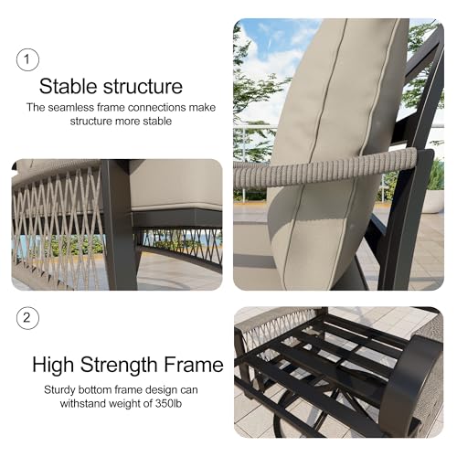 Image of 11 Pieces Patio Conversation Sets, All-Weather Metal Swivel Rocking Chairs with Rope Furniture Set, Outdoor Sofa Couch for Deck, Porch, Garden, Backyard, Poolside (Beige Cushions)