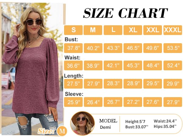 Image of WIHOLL Tunic Tops for Women Loose Fit Long Sleeve Shirts Square Neck Tops