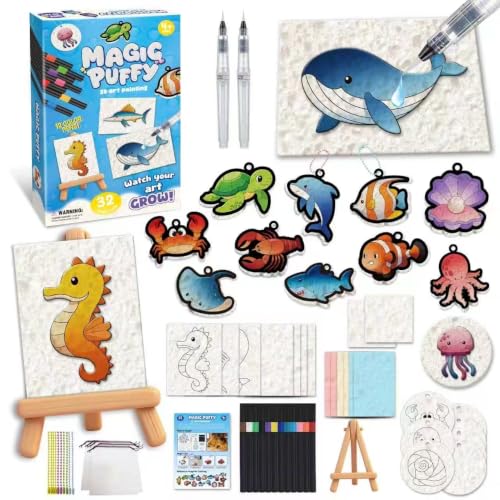 Image of MZYTOZA Magic Foam Texture Painting Kit - 3D Art Craft Magic Puffs Paint Kit, 15 Mess-Free Paint by Number Craft for Kids (Blue)