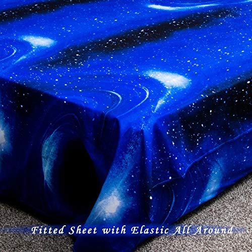 Image of Bedlifes Galaxy Outer Space Sheet Set, Galaxy Themed, 3 pcs Including Flat Sheet, Fitted Sheet, and 1 Pillowcase (Light Blue King)