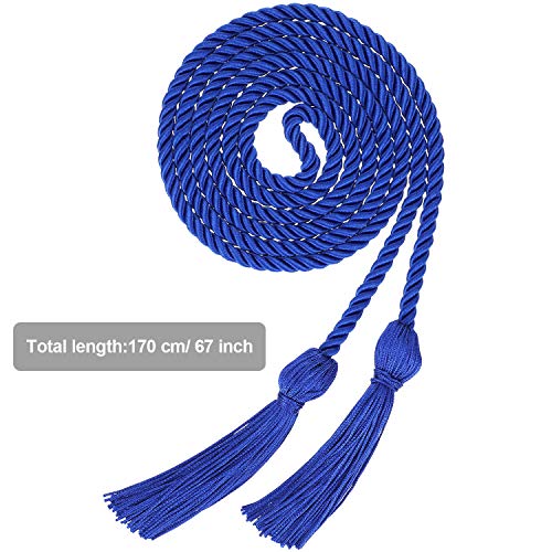 Image of TecUnite Graduation Cords Honor 2026 Polyester Yarn Decorative 67 inch Long Garland Twist Ties with Tassels for Bachelor Gown Graduation(Blue)