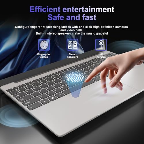 Image of KurieTim 15.6 inch Laptop Computer, 32GB DDR4 RAM 512GB PCIe SSD, IntelN95 Processor(4C /4T, Up to 3.4GHz), Gaming Laptops with Backlight Keyboard, Fingerprint Reader, 8000mAh Battery, Win11 Pro,Silver