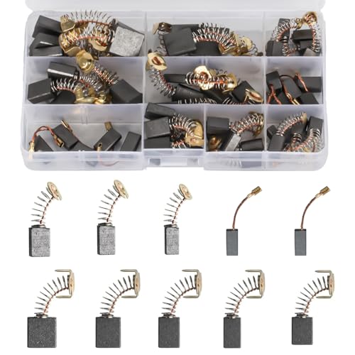 50 Pcs Electric Motor Carbon Brushes for Power Tools, Replacement Carbon Brushes for Angle Grinders Circular Saws Electric Hammer Drills Carbon Brushes Motors Parts, 10 Sizes