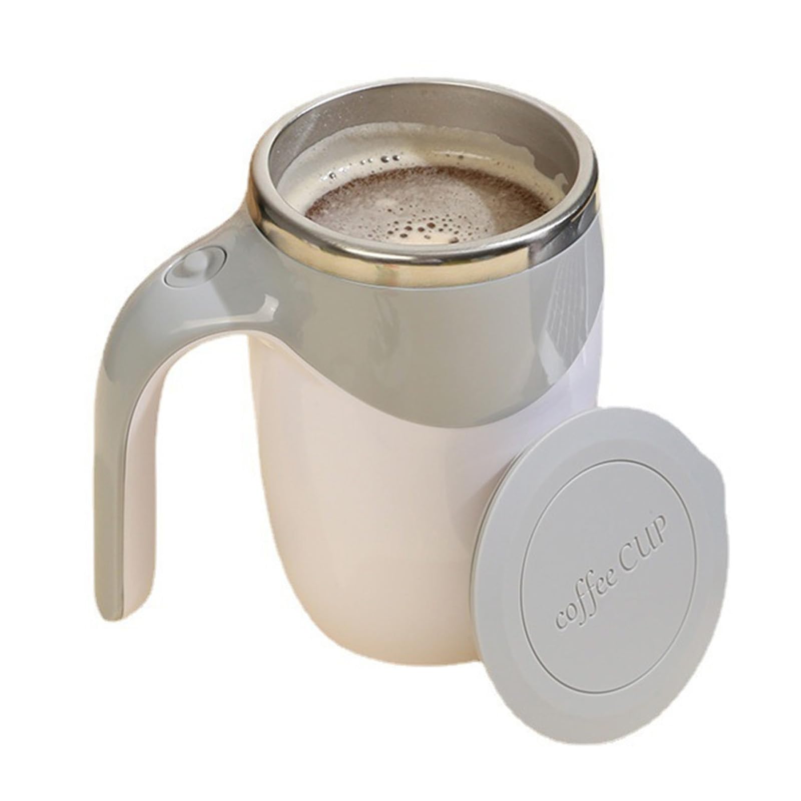 Uqezagpa Stainless Steel Stirring Milk Mug Portable Rotating Coffee Mixing Cup Drinkware for Kitchen Travel Use Heat Retaining Mug