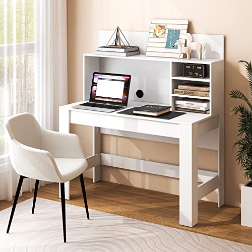 Giantex-White-Computer-Desk-with-Bookshelf-48-Home-Office-Writing-Desk-with-Anti-Tipping-Kits-Cable-Management-Hole-Modern-Study-Table-Workstation-for-Small-Space-Bedroom Giantex White Computer Desk with Bookshelf 48 Home Office Writing Desk with Anti Tipping Kits Cable Management Hole Modern Study Table Workstation for Small Space Bedroom