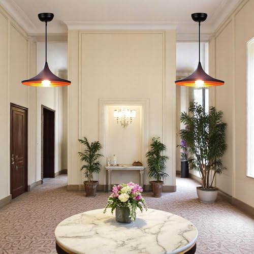 Image of GreyWings Black Aluminium Hanging Pendant Light for Ceiling, Wide Modern Indoor Lamp with, Decorative Light for Kitchen, Dining, Cafe (Big) Pack of 2