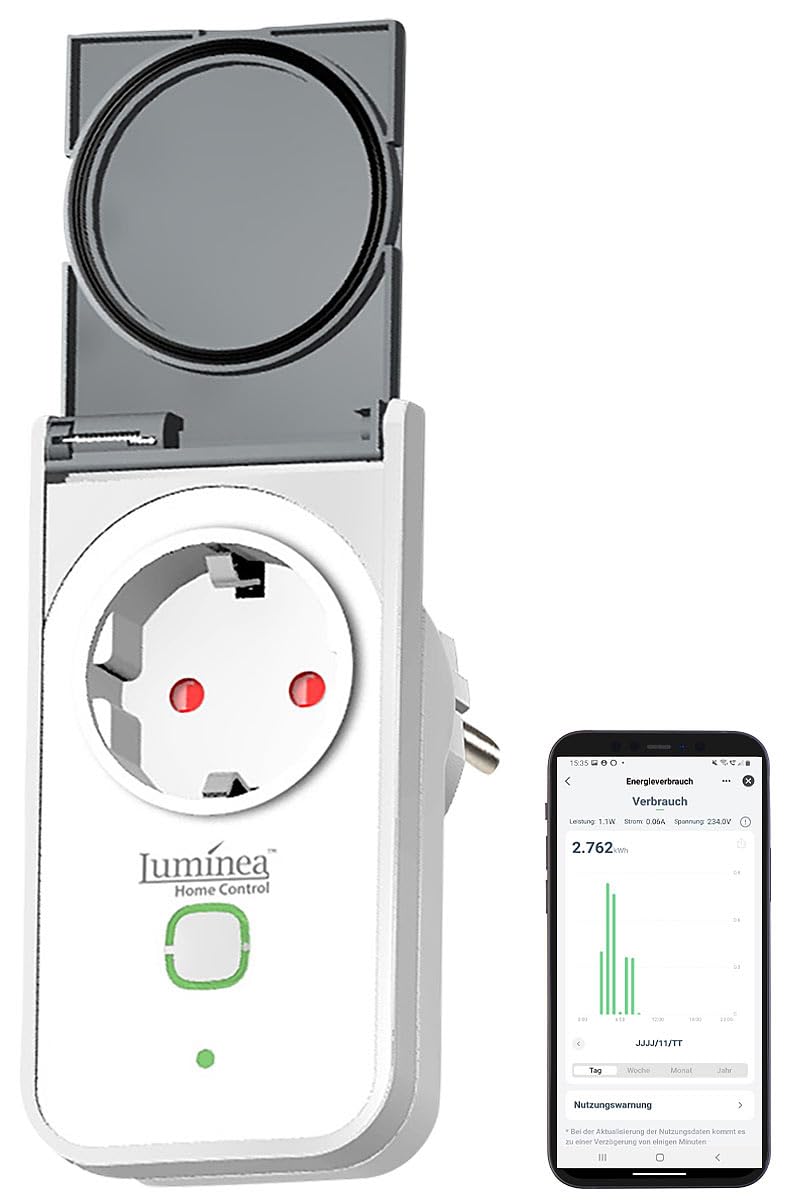 Luminea Home Control presa smart Alexa: Outdoor Wi-Fi presa, Misuratore di costi energetici, Certificato Matter (contatore elettrico esterno, smart plug wlan, contatore)