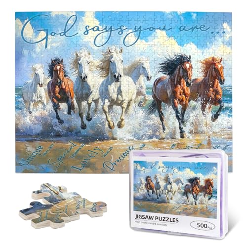 Funny Horse Jigsaw Puzzles 500 Pieces for Adults Cute God Inspirational Puzzle for Adults Animals Motivational Toy Wooden Puzzle for Difficult Challenging Unique Funny Family Jigsaw Puzzle