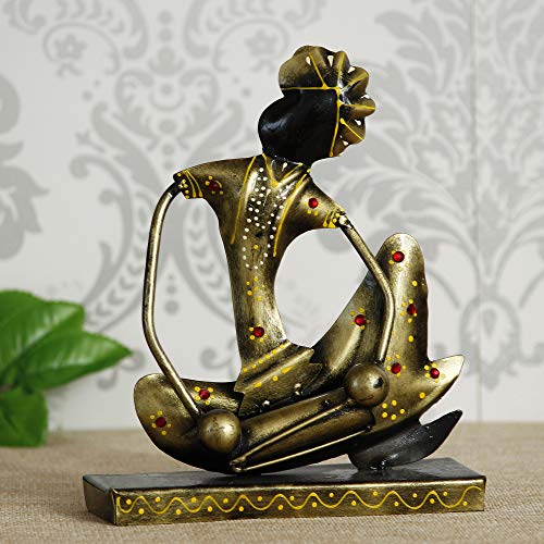 Image of eCraftIndia Iron Handcrafted Musician Man Statue Playing Dholak Musical Instrument Human Figurine Decorative Showpiece for Office, Home Decor, Ideal Gift for Birthdays, Housewarming, and Music Lovers