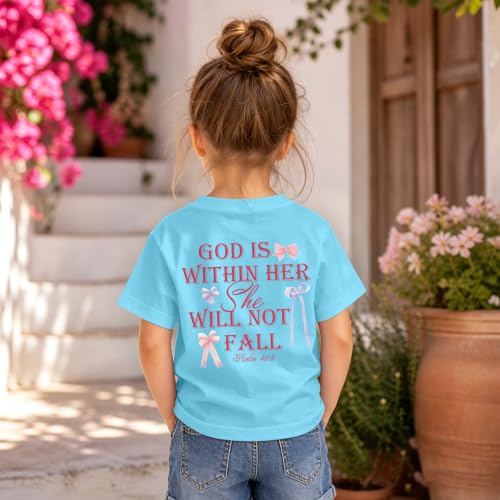 Image of Girls Christian Tees God is Within Her Jesus Shirt for Kids Faith Cute Graphic Bow Tshirt Inspirational Religious Top