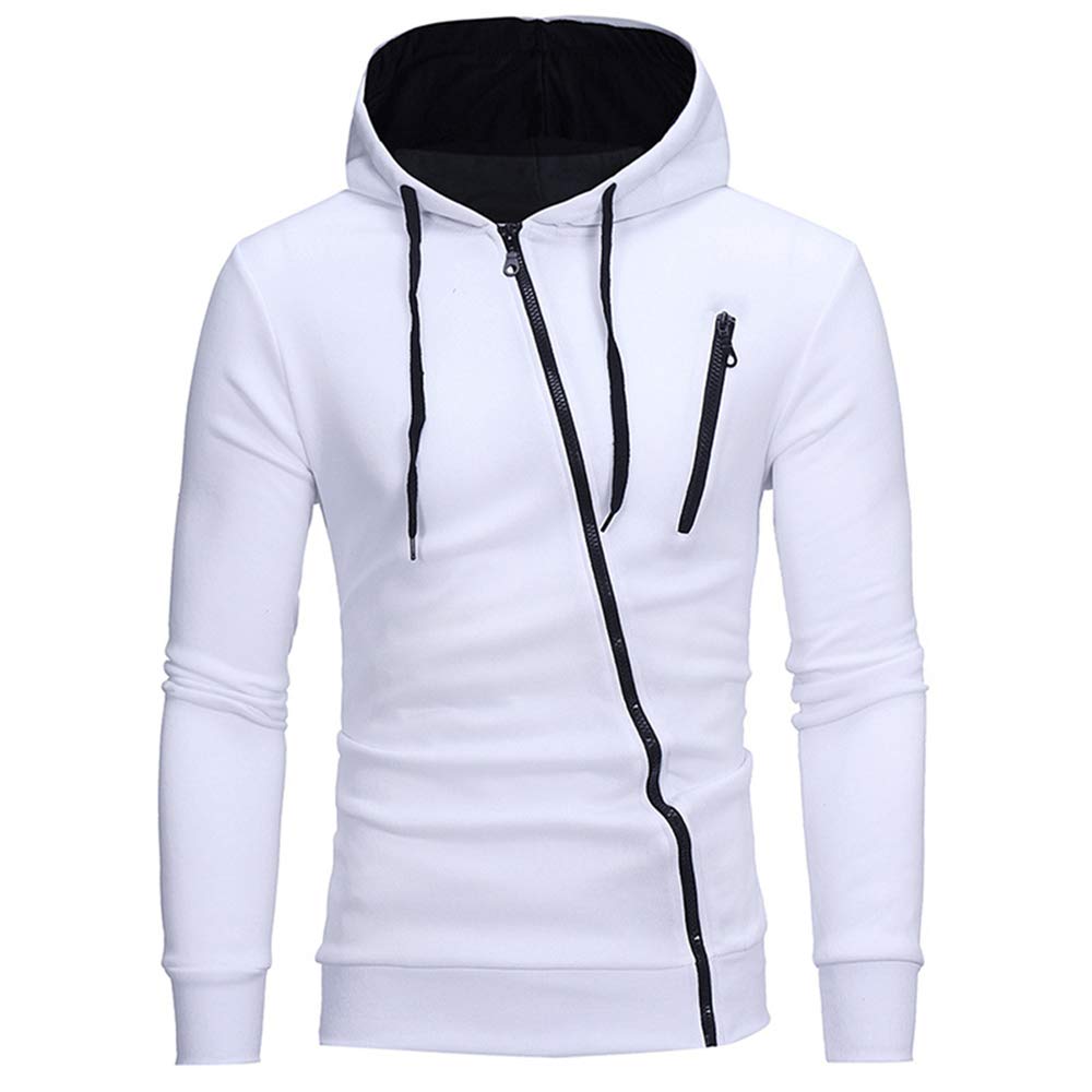 PRJN Men's Hoodie Diagonal Zipper Design Long Sleeve Hoodie