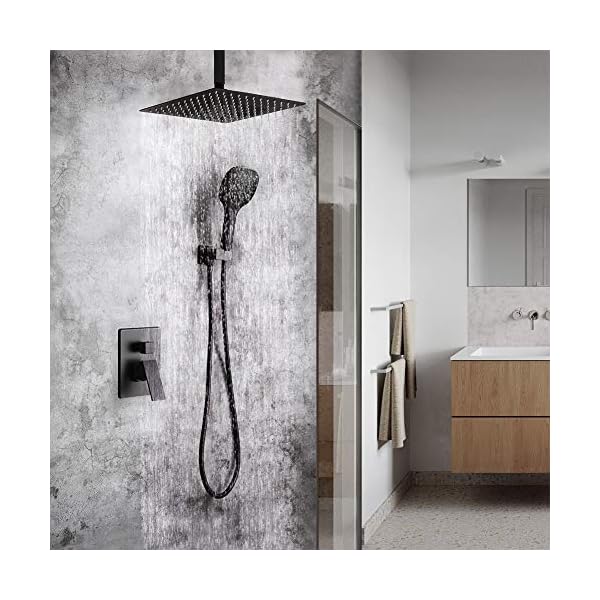 Shower System Bathroom Luxury Rain Mixer Shower Faucet Set Ceiling Mount 12 Inch Shower Head and Handle Set with Handheld Shower Single Handle Shower Trim Kit with Rough-in Valve Body - Image 3