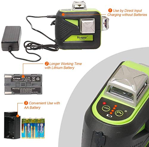 Huepar 3 X 360 Green Beam 3D Laser Level With Bluetooth Connectivity Three-Plane Self-Leveling And Alignment Cross Line Laser Level -One 360° Horizontal And Two 360° Vertical Lines Laser Tool 603Cg-Bt #TOP4