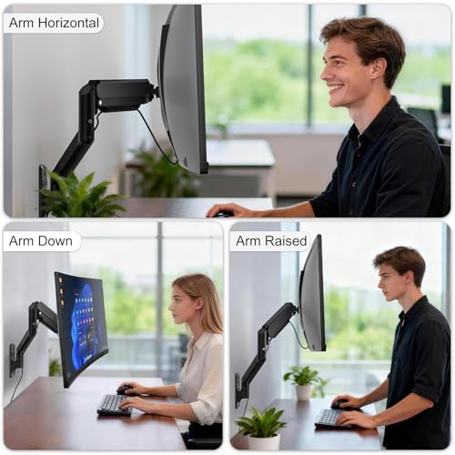 Image of WALI Monitor Arm Wall Mount for 17 to 32 Inch, GSWM001, Black | Monitor Wall Mount Holds up to 10 kg, Fully Adjustable with Swivel Tilt Rotation, Ergonomic, Space Saving, VESA 75 /100mm