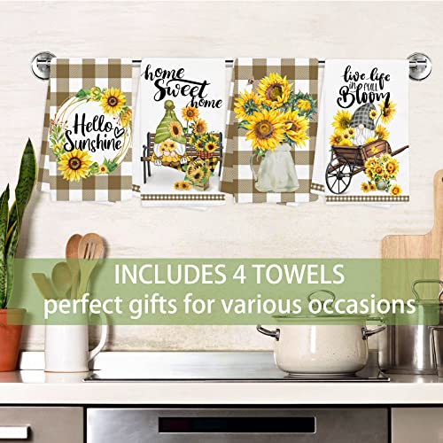 Pinata Sunflower Kitchen Towels Set Of 4-Gnome Bee Sunflower Dish Towels-Hello Sunshine Seasonal Tea Towels-Cute Home Sweet Home Hand Towels-Housewarming Gifts Sunflower Kitchen Decor For New Home #TOP3