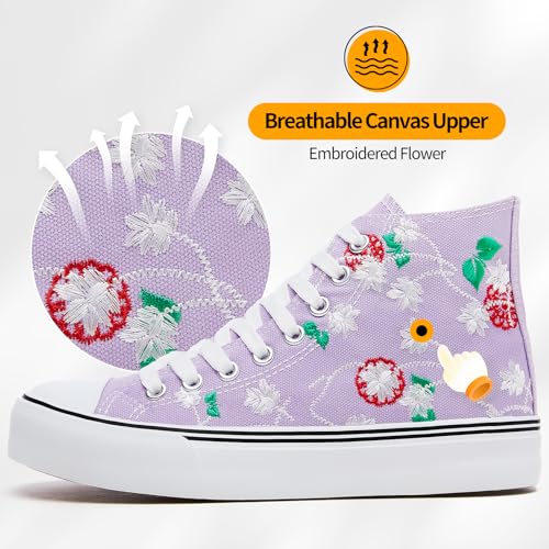 Image of ZGR Womens High Top Canvas Sneakers,Lace-up Casual Tennis Walking Shoes | Breathable canvas upper,memory foam comfort,non-slip outsole,high-top lace-up,for walking,tennis,travel,casual