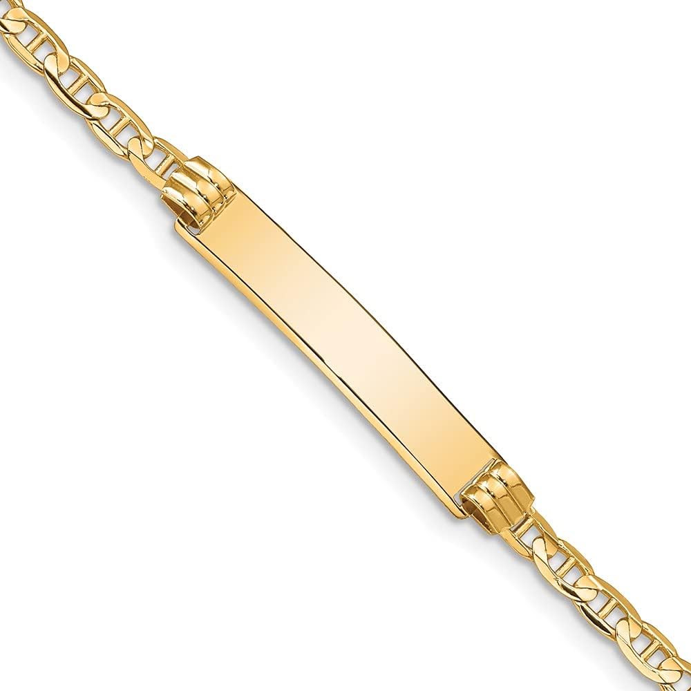 Polished Engravable Personalized Custom 14K Yellow Gold Anchor ID Bracelet For Men or Women Length 7 inches Width 5 mm