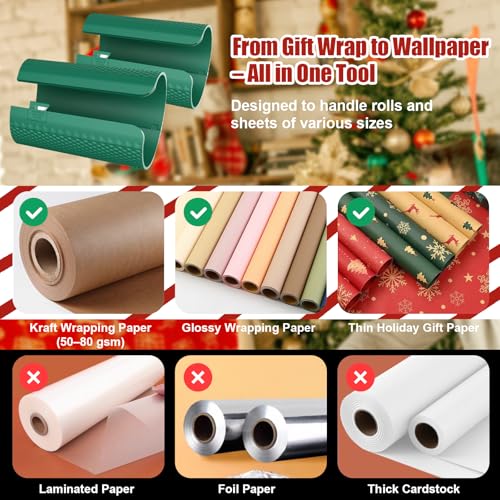Wrapping Paper Cutter 2-Pack, Gift for Women Wrap Cutter Tool with Replaceable Blades, Christmas Wrapping Paper Cutter for Rolls, Holiday Gift Wrapping Accessories & Stocking Stuffers, Green - Thumbnail 2