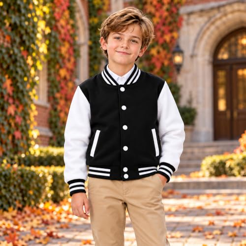 Image of Kids Baseball Jackets Boys Girls Fit Varsity Jacket Casual Lightweight Plain Button Cardigan School Coat