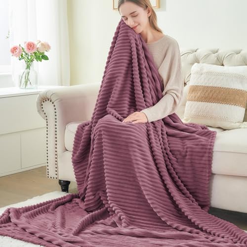 Image of BEDELITE Fleece Throw Blanket for Couch - 3D Ribbed Jacquard Soft and Warm Decorative Fuzzy Blanket - Cozy, Fluffy, Plush Lightweight Plum Throw Blankets for Bed, Sofa, 50x60 inches