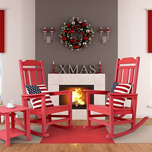 Homehua Patio Rocking Chair, All Weather Resistant Outdoor Indoor Fade-Resistant Patio Rocker Chair，Stable Durable Smooth Rocking, Comfortable Easy To Maintain, Load Bearing 350 Lbs - Red #TOP5
