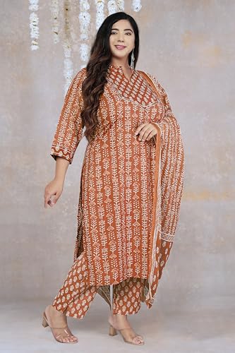 Image of MIRCHI FASHION Pure Cotton Plus Size Straight Kurta Set with Dupatta | 3 Piece Summer Ethnic Kurta Pant Set | Office Wear Salwar Suit for Women