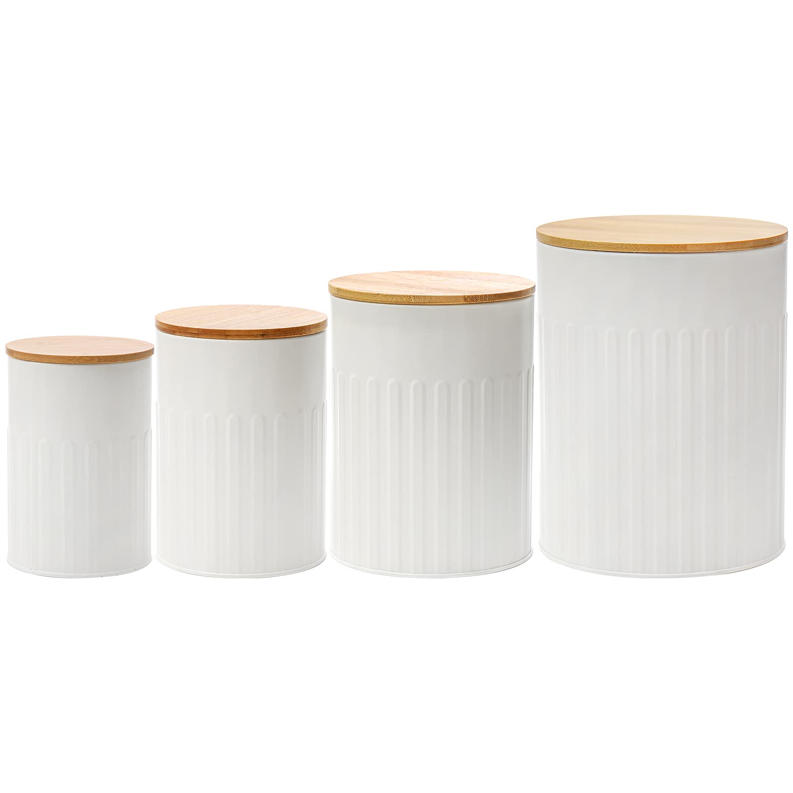 Amazon｜ZENFUN 金属製キャニスター4個セット 竹蓋付き 密閉食品保存