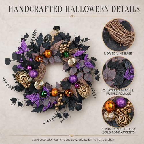 22-Inch Black and Purple Halloween Wreath - image 5