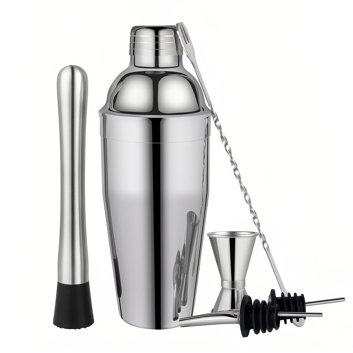 6 sets de cóctel premium de LiangYuanZen, una coctelera de 750 ml, un vaso medidor doble, 2 crunker, una cuchara y un stasipunk.