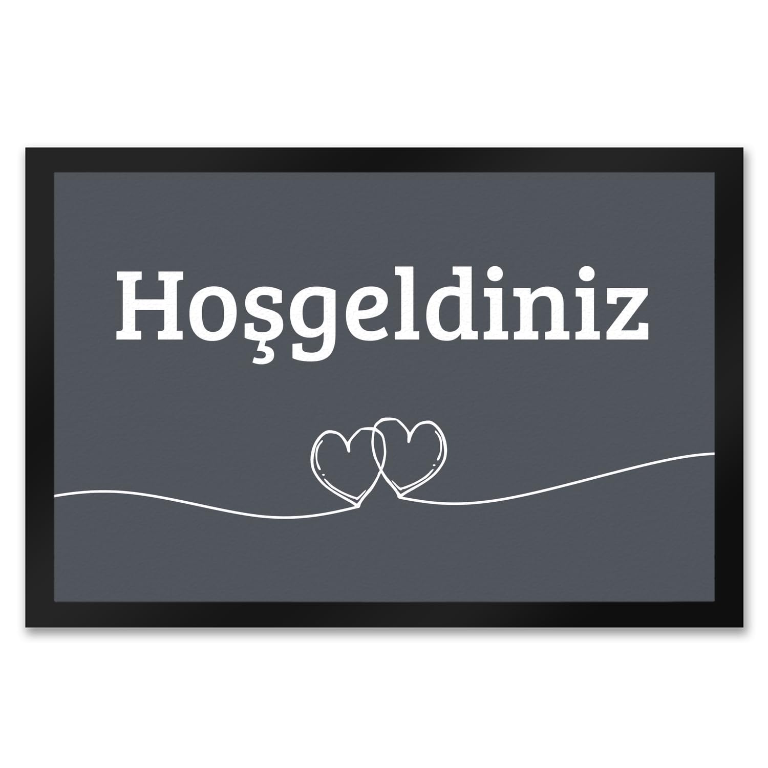Fußmatte Hosgeldiniz türkisch in dunkelgrau mit Herzen Willkommen Paspas