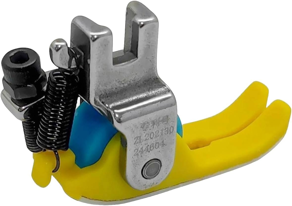 Narrow Roller Teflon Presser Foot for Industrial Sewing Machines Features a Non-Stick Silicone Wheel, Perfect for Working with Leather, Vinyl, and Velvet, and is Designed for high Shank Models.