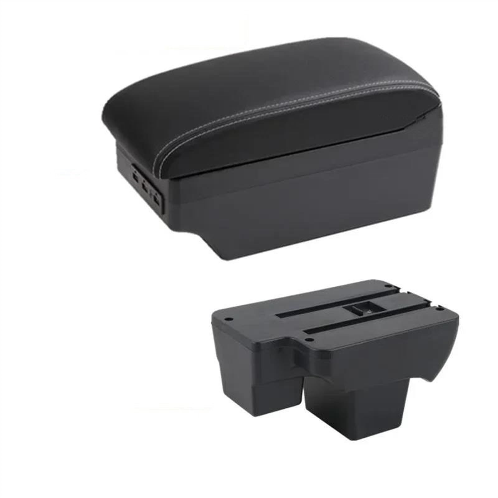 NOHEEU Car Armrest Special Storage Box Modification Parts For Virtus For Polo 2019 2020 2021 2022 2023 2024(C white line 7USB)