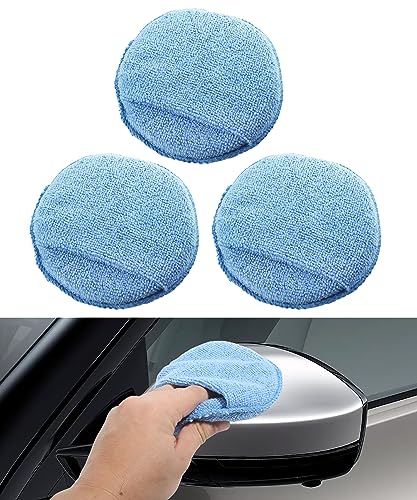 ESEWALAS 3Pcs Car Wax Applicator Pad,Microfiber Applicator Pad,Car Accessories Applicator Pads with Finger Pocket,4.95" Diameter Foam Applicator Pad for Car Truck Motorcycle Cleaning