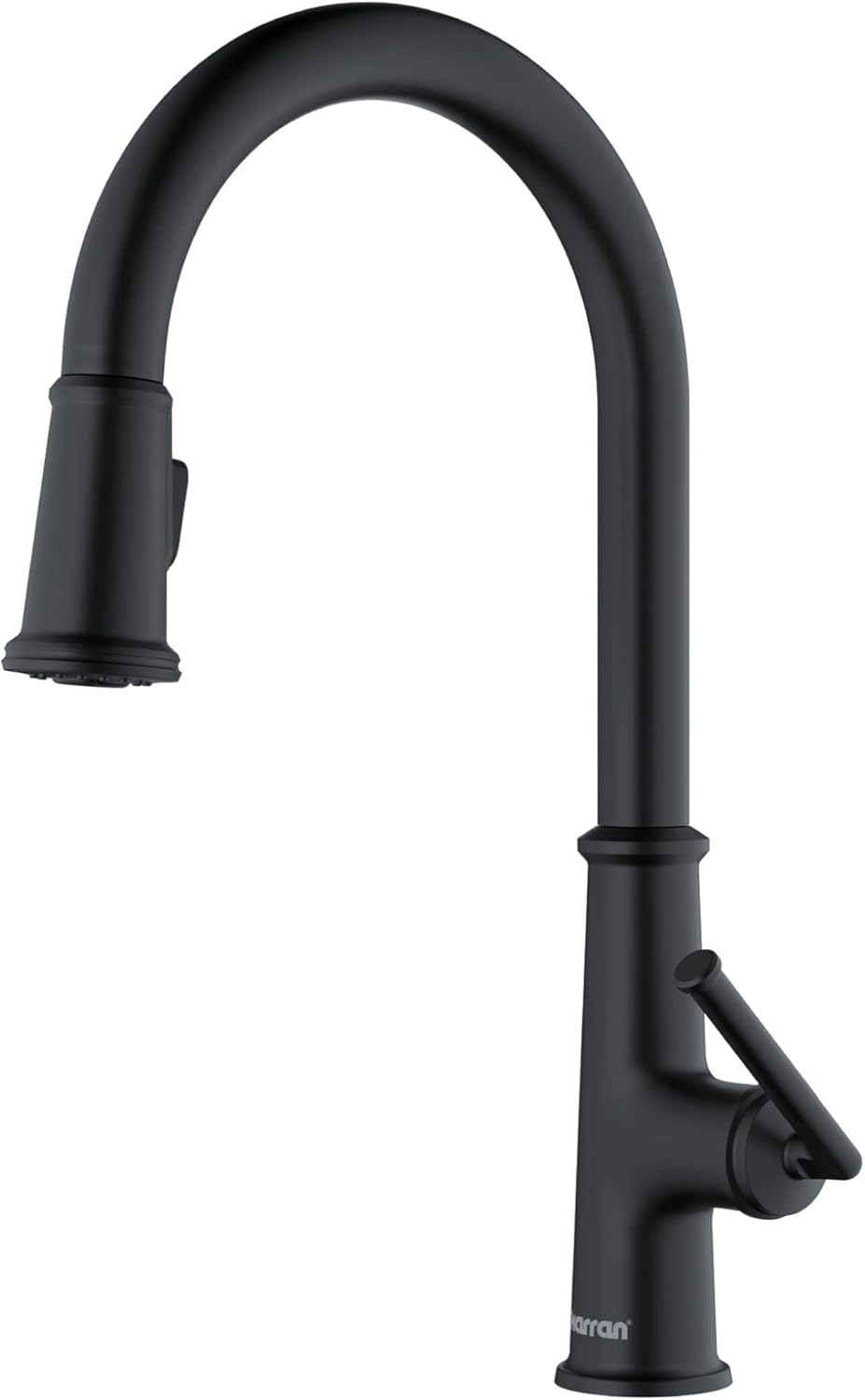 Karran Elwood Matte Black Pull Down Kitchen Faucet Single Handle High Arc Kitchen Sink Faucet with Dual Function Sprayer 360 Degree Swivel Solid Brass Deck Mount