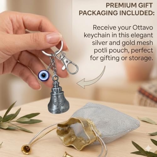 Image of OTTAVO Evil Eye Bell Keychain, Metal Nazar Battu, Good Luck Charm for Car & Bike Keys, Protective Guardian Bell, Bag Accessory