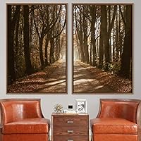 2 Piece Framed Canvas Wall Art Brown Forest Canvas Prints Home Artwork Decoration for Living Room,Bedroom - 16