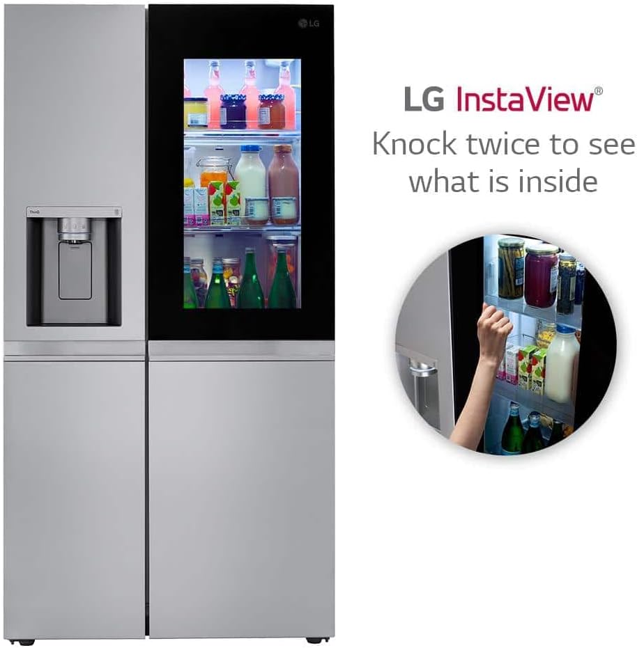 LG InstaView refrigerator showing 'Knock twice to see what is inside'