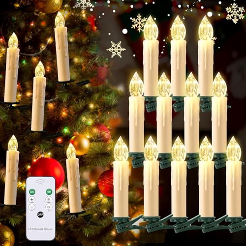 Image of JOSU Floating Candles with Remote Control, Thanksgiving Christmas Decoration 20pcs Flickering Magic Hanging Flameless Candles with Clips /Hooks, Fall Table Decor Home Room Birthday Party Anniversaries