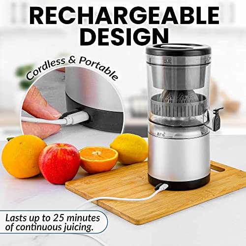 Zulay Kitchen Juice Vortex Lemon & Orange Juicer - Electric Citrus Squeezer & Presser - Rechargeable Juicer Machine - Wireless Portable Juicer - Usb Charger & Cleaning Brush Included (Black/Silver) #TOP6