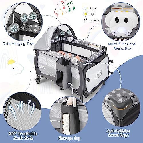 Baby Joy 4 In 1 Pack And Play, Portable Baby Playard With Bassinet, Adjustable Canopy, Changing Table, Lockable Wheels, Music Box, Travel Baby Crib Bassinet From Newborn To Toddler #TOP7
