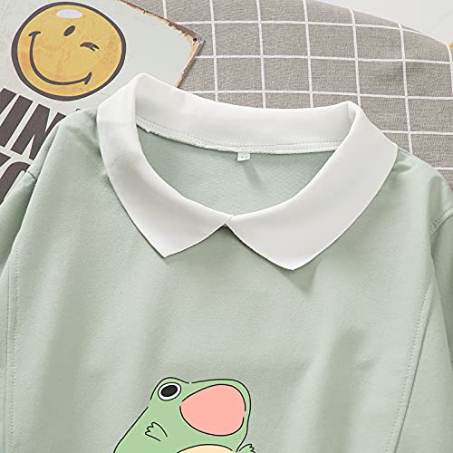 Kiekiecoo Cute Aesthetic Frog Sweatshirt For Teen Girls Kawaii Cartoon Graphic Hoodie Womens Preppy Cotton Pullover Sweaters(Green,Large) #TOP3
