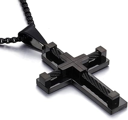 Yonhon Mens Cross Necklace 316L Stainless Steel Large Jesus Christ Pendant