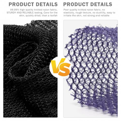 Image of UJFQBH African Net Sponge Authentic 3 Pack, the Gentle Exfoliating Body Scrubber that Unclogs Pores, Reaches Your Back, Dries Fast, and Leaves Skin Smooth Day After Day（Purple, Black, Gray）