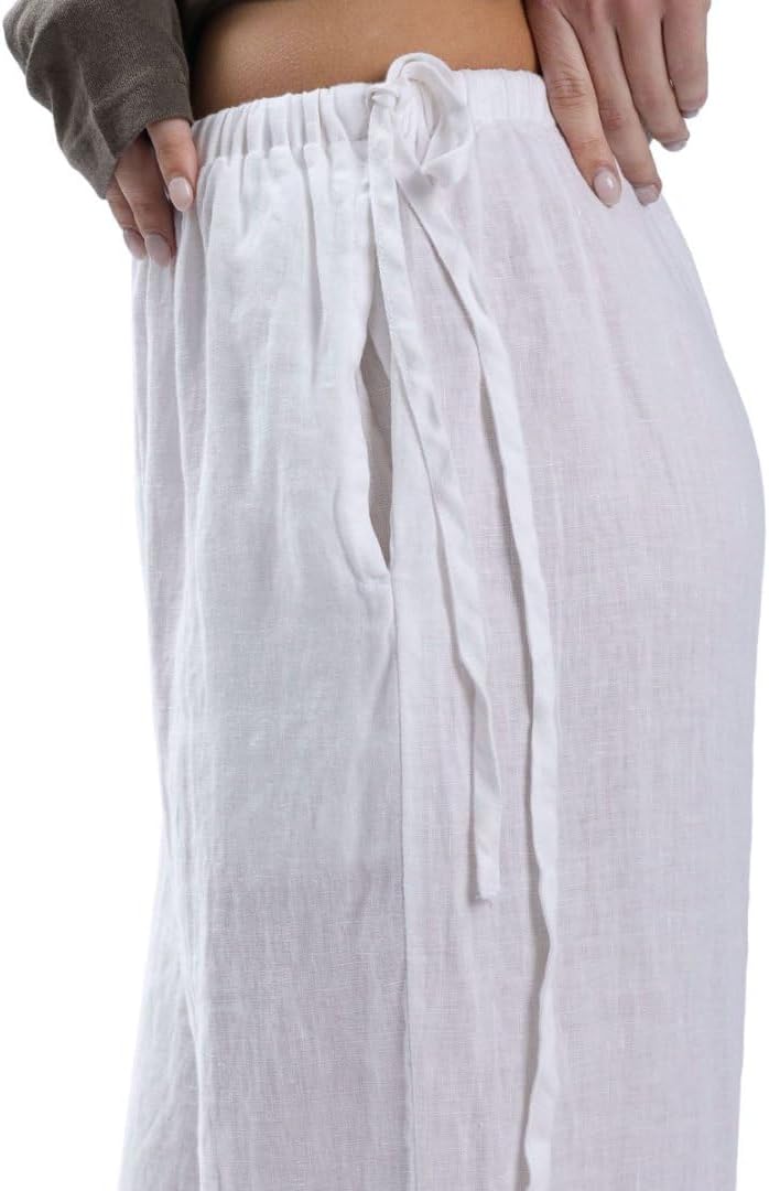 Amazhiyu Women's 100% Linen Pants Summer Casual Wide-Leg Lounge Palazzo Pockets - Image 4