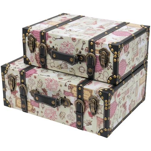 HMF Coffre décoratif vintage en bois avec couvercle et poignée en cuir, boîte de rangement élégante et idée cadeau pour mariage ou anniversaire | Baroque...
