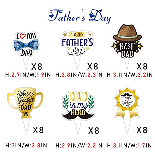 Father's Day Cupcake Toppers 48Pcs Happy Fathers Day Cake Toppers I Love My Dad Best Dad Cupcake Picks With Beard Tie Signs For Father's Day Party Cupcake Decorations #TOP7