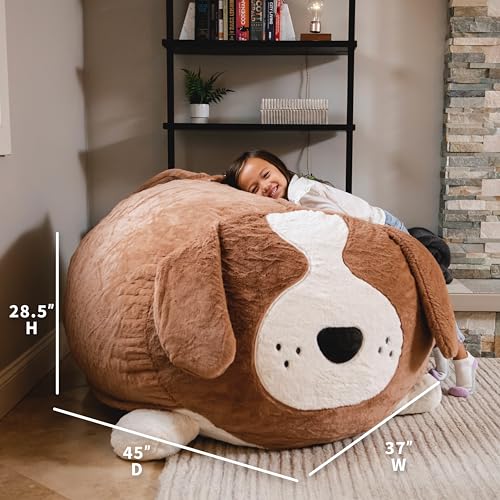 Image of Big Joe Wild Things Foam Filled Animal Bean Bag Chair with Removable Cover, Kenny Canine Snugglepuff, Soft Faux Fur, 4 feet Big