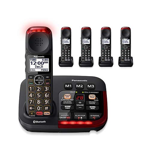 Panasonic KX-TGM430B + (4) KX-TGMA44B Volume Boost Control Link 2 Cell Talking Caller ID Amplified Cordless Telephone with Digital Answering Machine