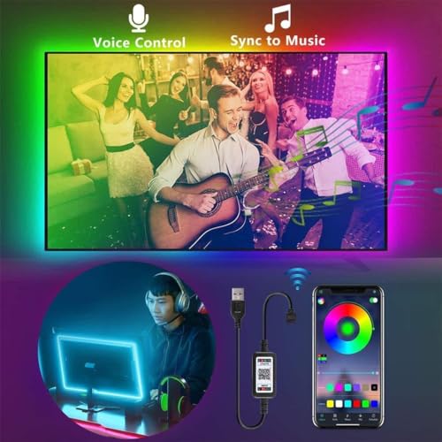 Image of XERGY USB Powered Smart RGB LED Strip Lights with Mobile App Control, Music Sync Multi Color Changing- for TV Background, Mood Light, Cove Lighting & Ambient Light (3 Meter for 30-40 inch Tv'S)