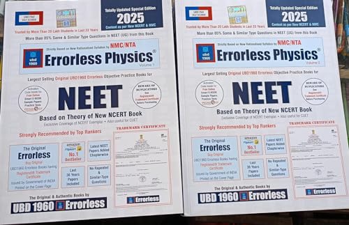 Image of Errorless Physics for NEET New Edition 2025 in 2 volumes